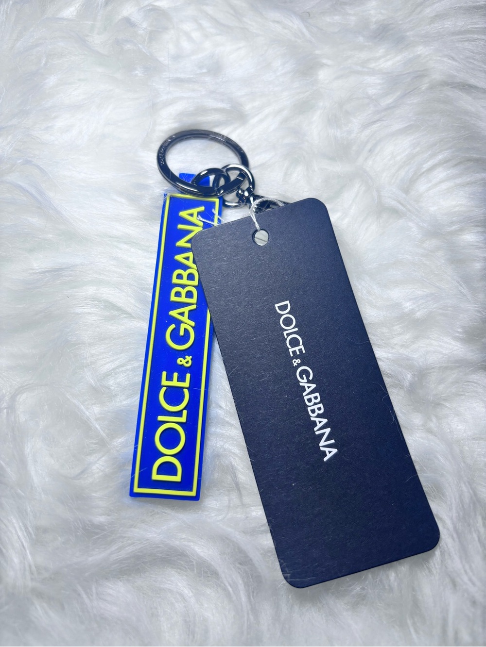 Authentic Dolce & Gabbana Blue and Yellow Logo Keychain